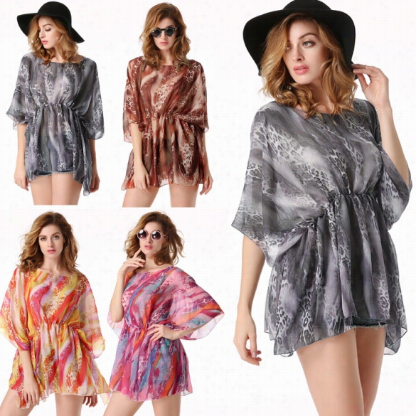 Fashion Layd Women's O-nsck Batwing Sleeve Beach Blouse Cover Ups