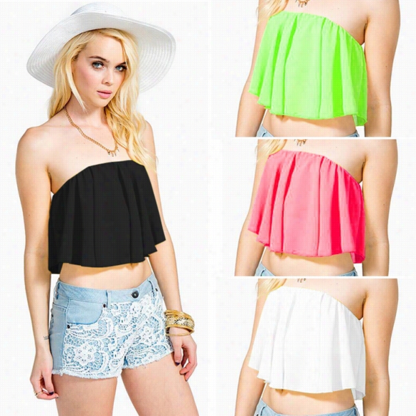 Fashon Lady Woomens' Sexy Off-shoulder Straples Sruffle Crop Vest Tops