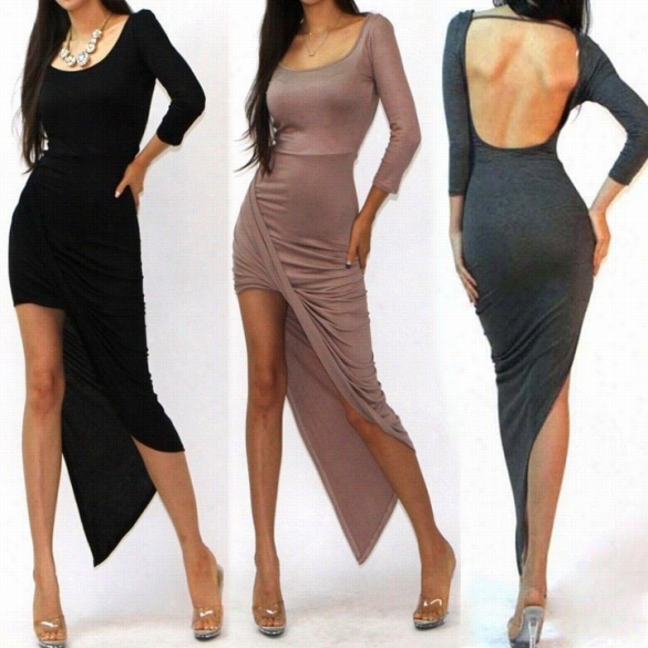Fashion New Women's Asymmetrical Dress Long Sleeve Cocktil Party Bodycon Dress