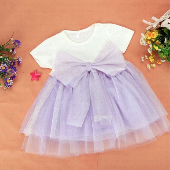 Fas Hion Summer Children Girls O-neck Short Sleeve High Waist Splice Gwn Ball Tutu Dress