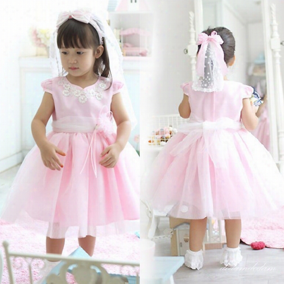 Fashion Summer Kids Girl Scap Sleeve High Waist Dress Lac Spllice Gown Ball Tutu Dres$