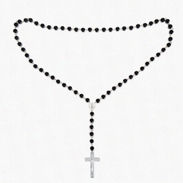 Fashion Unisex Accidental Cool Cross Pendant Black Beads Rosary Neckace