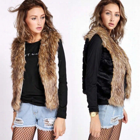 Fashn Women Faux Fur Vesture Sleevekess Lapel Outerwear Jacket Coat Hair Waistcoat