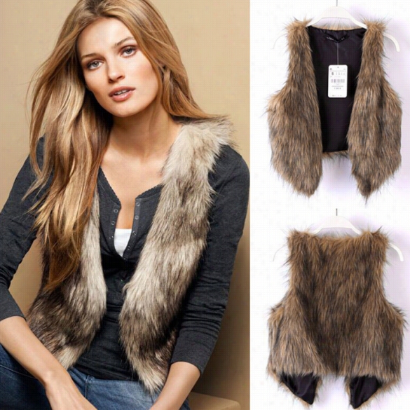 Adapt Women Fau X Fur Waistcowt Short Vest Jacket Coat Sleeveless Outwear