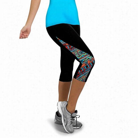 Fashion Women Ladieselastic High Waist Print Running Yoga Sports Fitness Stretch Tight 33"4 Leggings