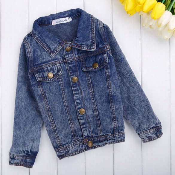 Girls Kids Children&#039;s Wear Long Sleeve Fa Shion  Top Turn-dow Ncollar Fancy Denim Coat Otuwear