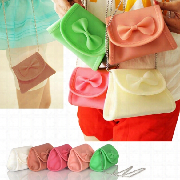 Girl's Trend Candy Color Purse Bag Cute Bowknot Silica Shoulder Bag