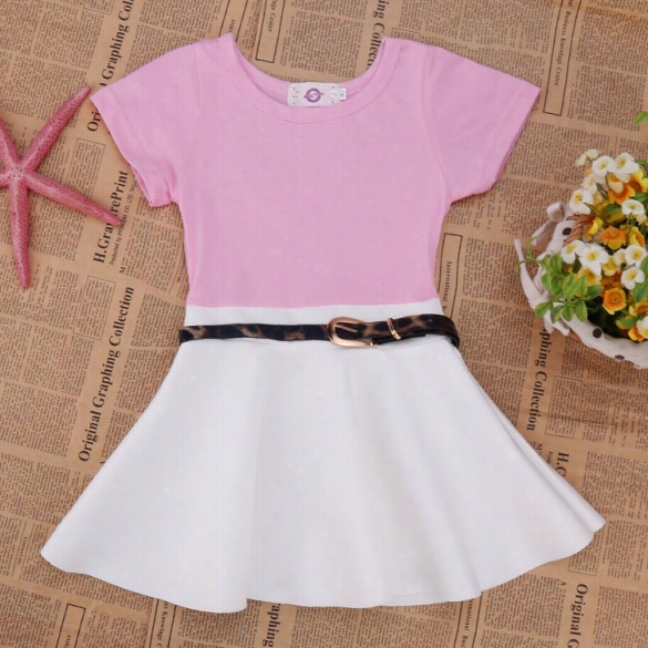 High Quality Baby Girl Kids Children'sf Ashion Summer Patchwork Pleated Dress Wigh B Elt