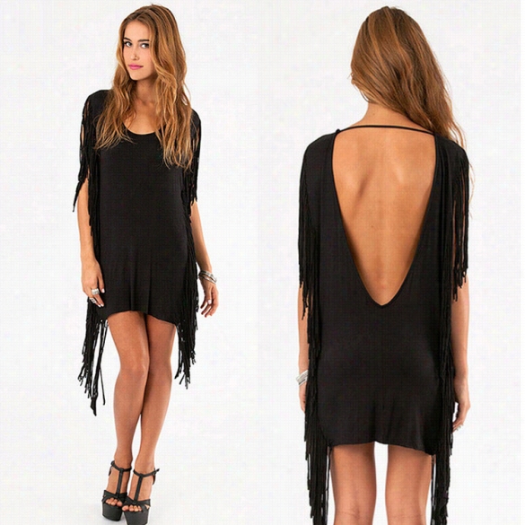 High Quality Summer Womenc Asual Loose Backless Dress Round Neck Tas5el Mini Dress