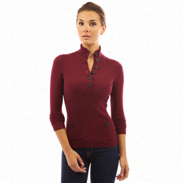 Hot Fashion Stylish Ladies Long Sleeve Stand  Collar Slight Buto N Decor Case  Top Blouse Sweater