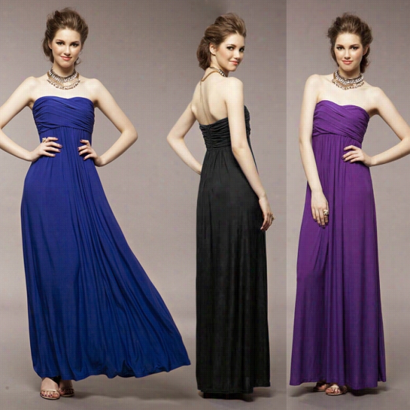 Hot Fashion Women Ladies Strapless Off-shoulder Stretch Empire Draped Cocktail Vening Party Maxi Long Dress