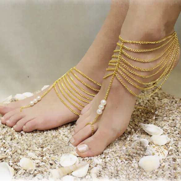 Hot Fashion Womn Metal Beads Link Chain Casual Strand Pary Brid E Anklefs