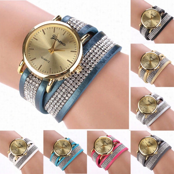 Very Warm Ashion Women Synthetic Leather Sequins Button Roudn Casual Party Wristwatch