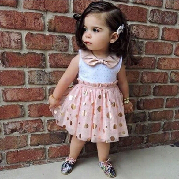 Kids Girl Cute Sleeveless Dots  Sequuin Casual Summer One-piecd Dress