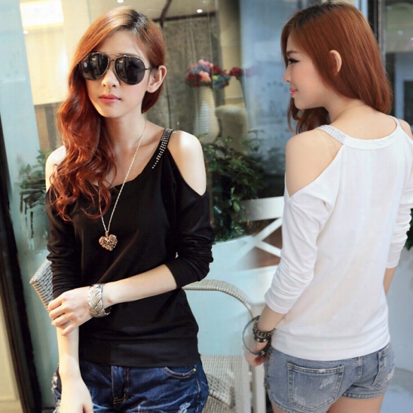 Laddy Women Casual Off Shoulder Long B At Sleeve T-shirt Blouse Top