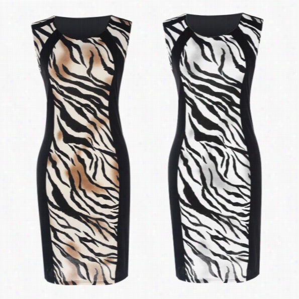 Meaneor Ladies Women Sexy Sleeveless Leopard Package Hip Bodycon Knee Detail Party Pencil Dress