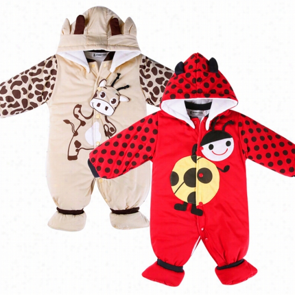 New Cartoon  Animal Style Cotton Padded Baby's Romper Ba By Ladybug And Cows Warm Body  Suit