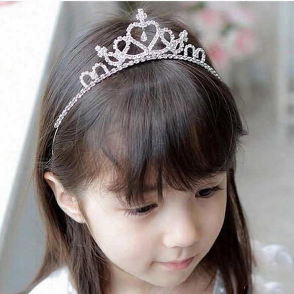 New Children Girls Fashion Crown Design Rhinestone Tiaras Hair Band Headand