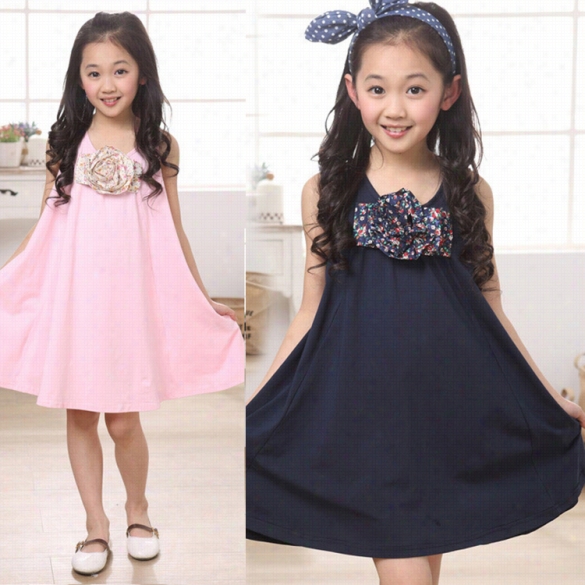 New Children  Kids Girl's Wear Sleeveless Casual A-line Floral Decoration Dress