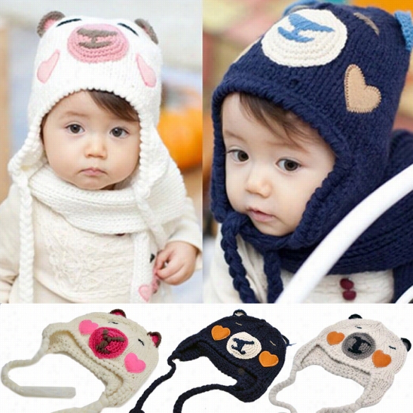 New Cut Bear Unisex Girls Boy S Baby Kids Crochet Knitted Beanies Caps Hats 2-5y