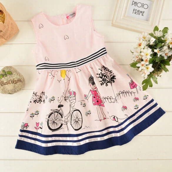 New Cute Kids Girls Fashion O-neck Sleeveless Patchwork Print Dress