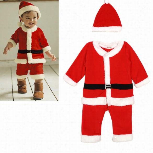 New Cute Kids Santa Claus Costume Open-seat Jumpsuit Romper Christmas Cosplay