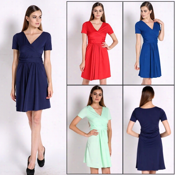 New Elegant Women's Cocktail Dress V  Neck Narrow Sleev Knee Lenght Tunci