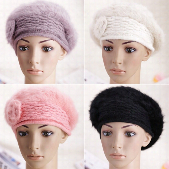 New Fashion Colors Women's Iwnter Warm Knitted Faux Fur Hats Beaniecap 5 Colofs