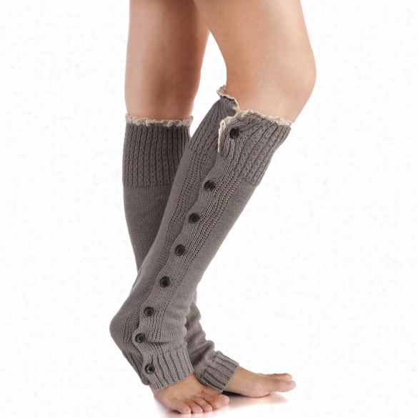 New Fashion Knitted Boot Sock Flat Bbutton Downward Crochet Lace Trom Socks Leg Warmerrs