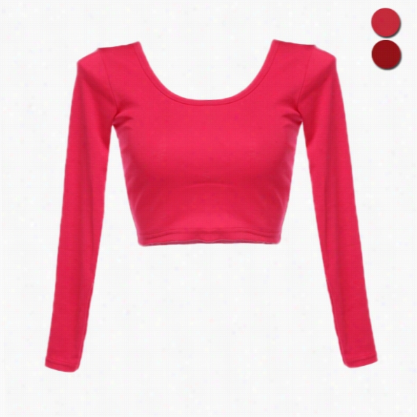 New Fashion Lady's O-neck Long Sleeve Crop Top Short Shirt Tops Tee