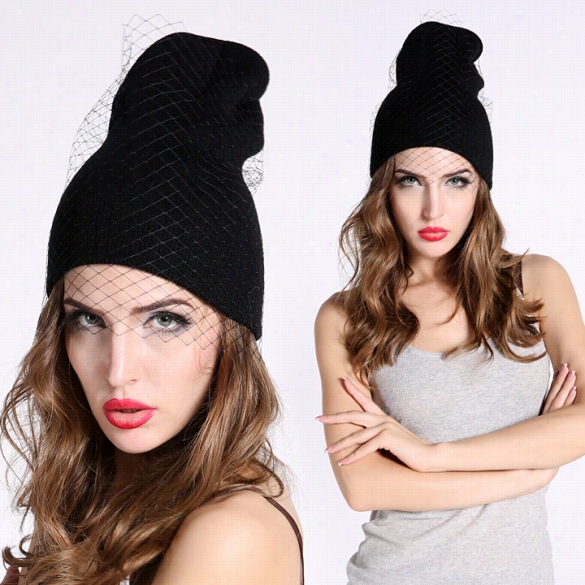 New Fa Shion Retro Black Supermodel Veil Street Snap Net Yarn Knitted Cover Wol Hat