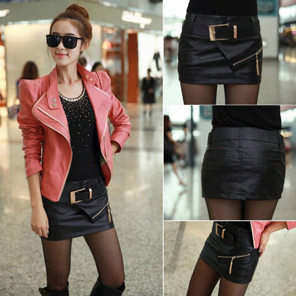 New Fashio Nsweet Women's Black Synthetic Leather Shiny Sexy Slim Mini Short Skirt Shorts