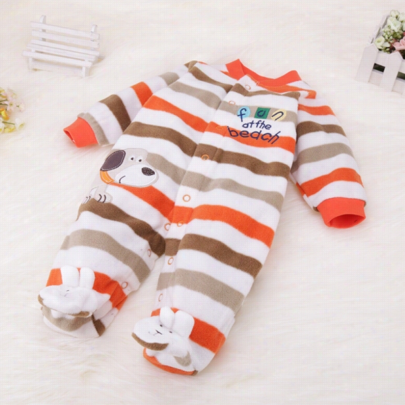 New Fashion Warm Lint Baby's Long Sleeve Rompers Crawls Uit Striped Jumpsuit