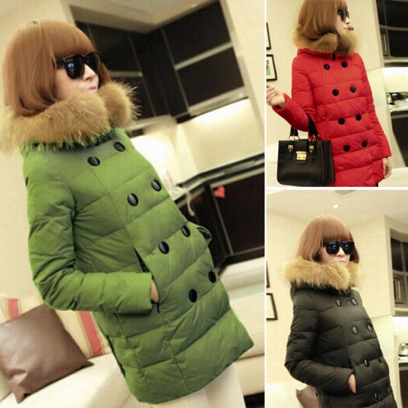 New Fashion Winter Wa Rmer Women's Removable Imitation Fur  Double-breasted Cotton Down Jacket Coat