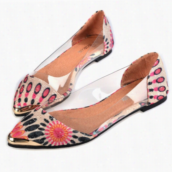 New Fashion Women Casual Animal Print Transparent Patchwork Pointed Toe  Flats Shoes