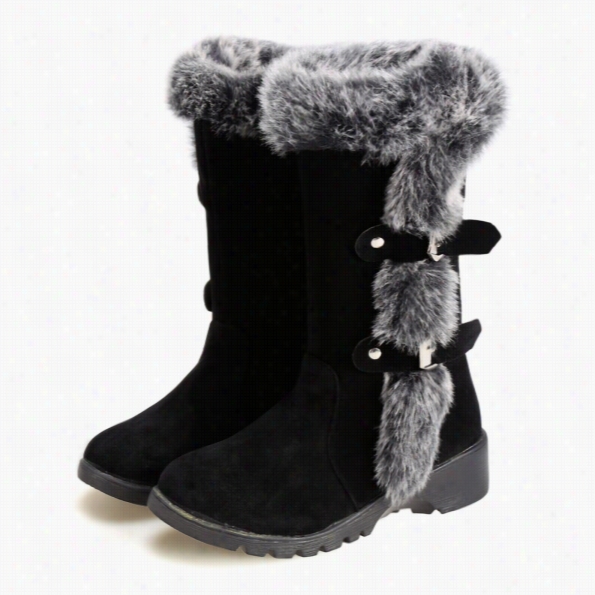 Neww Fashion Women Flats Snow Boots Casual Thicken Winter Warm Faux Fur Shoes