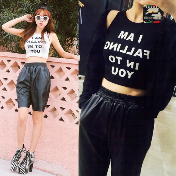 New Fashion Women Sexy Slim O-neck Sleeveless Letter Print Casaul Sport Cistern Crop Top