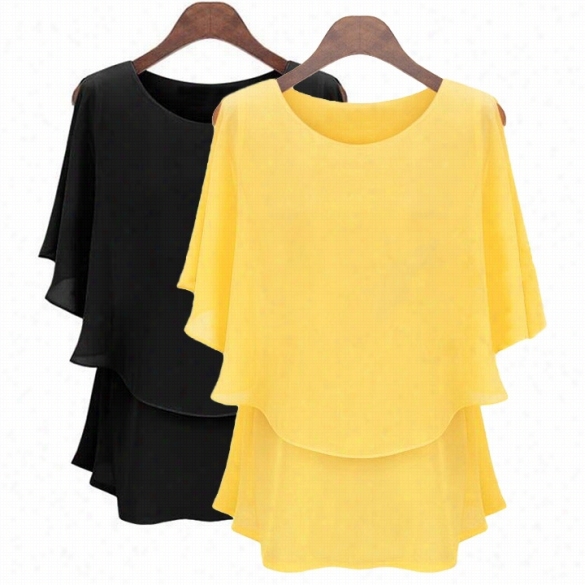 New Fashion Women's Ladies O-neck Casual  Loose Chiffon Shirt Tops Blouuse Shirt