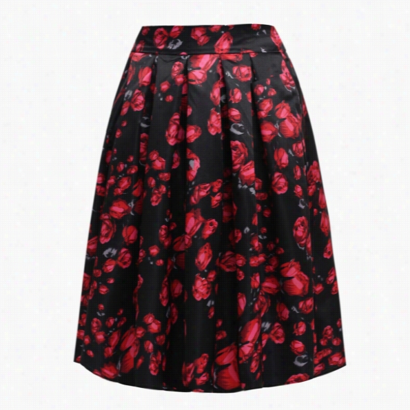 New Fshion Lady Wimen's Retro Style Floral Apttern Pleated Skirt Csual Party Swnig Skrit