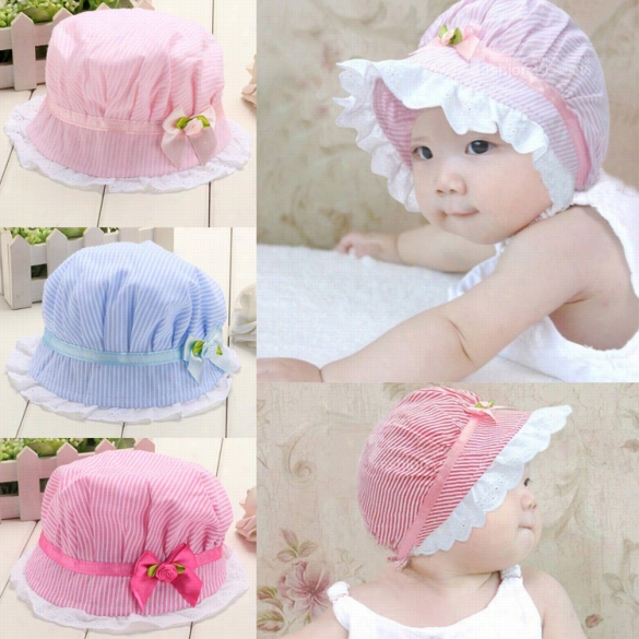 Just Discovered Burning Fashion Babies Girls Children Cure Striped Lace Patchwork Bow Sun Hat Cap