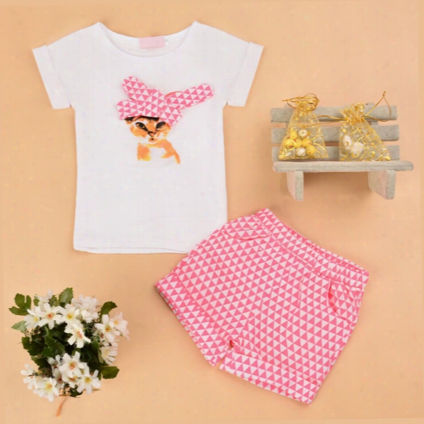 New Kids Girl' S Two Pieces O-neck Cute Animal Pring Cool T-shirt And Casual Shortsc Lothing Sets