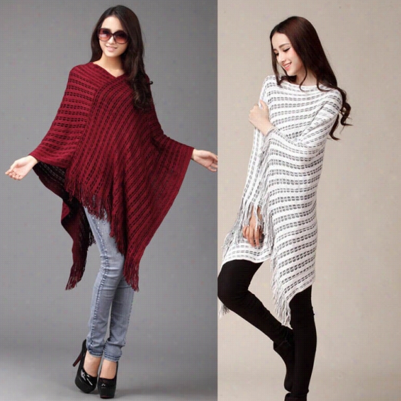 New Korean Tassel Batwing Sleeve Knit Pullover Sweater Coat Cloak Cape