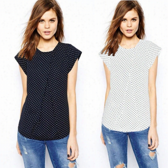 New Ladies Women's Korrean Style Cap Sleeve Polka Dots Casual Chiffon Blouse Tops