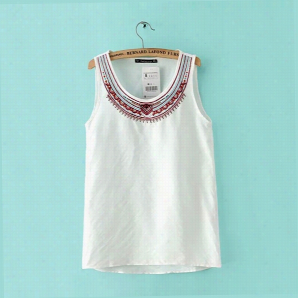 New Lady Wwomen's Fashion Sleeveless Oneckk Casual Loosr Vintage Style Ethnic Tank Top