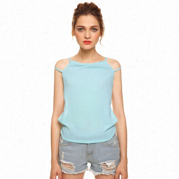 New Lady Women's Fashion Sleeveless O-neck Sexy Hollow Out Slim Casual Chiffon Top Blouse