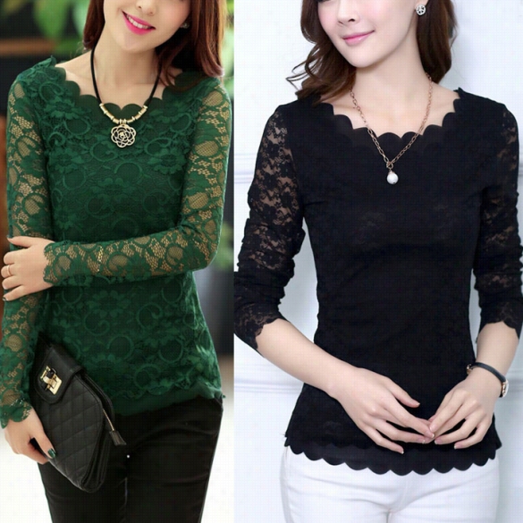 New New Women Fashion Korean Lace Slim Top Hot Long Sleeve T Shirt Blouse