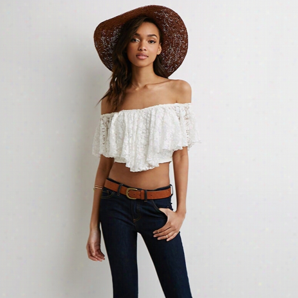 New Stylish Lady Women's  Sexy Slash Neck Lace Off Sh Oulde Casual Crop Top
