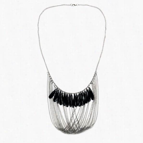 New Styllish Retro Style Multi Metal Chain Blck Drop Pemdant Necklace