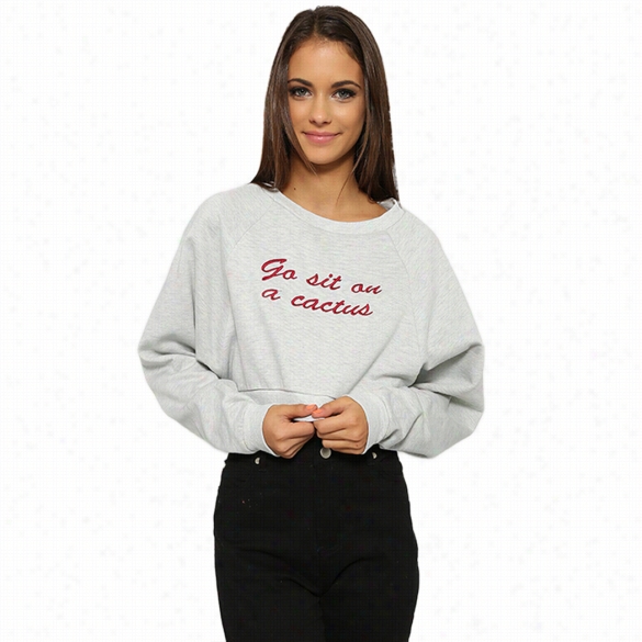 New Women Fashion Letters Print Round Neck Casual Cropped Hoodie Lacking Pullver Top