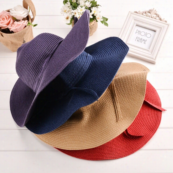 New Women Hot Fashion Haughty Wide Brim Beach Sun Cap Straw Weave Hat Sun Hat